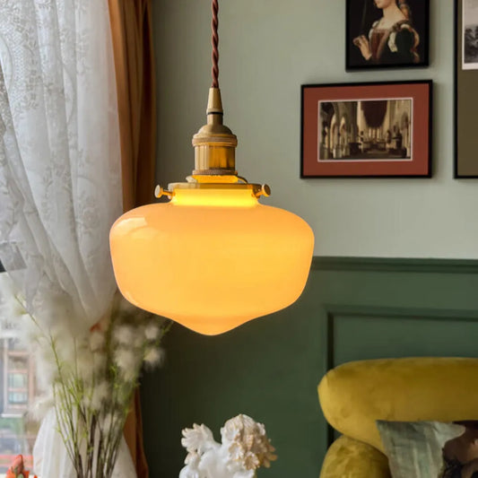 Suspension Vintage en Laiton avec Abat-Jour en Verre