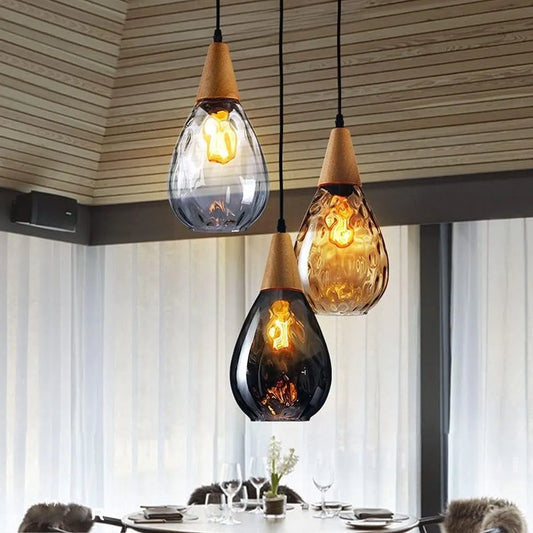 Suspension Verre Soufflé Motif Eau Style Rétro