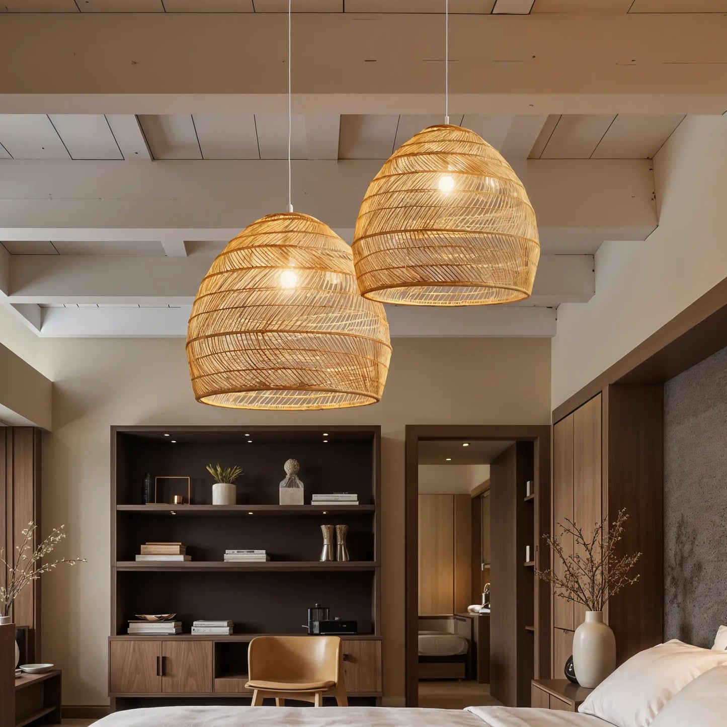 Suspension en Rotin Naturel ou Noir pour Intérieur