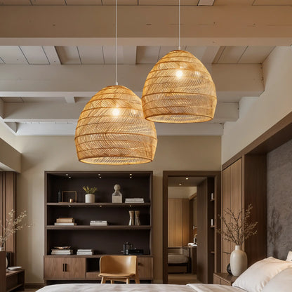 Suspension en Rotin Naturel ou Noir pour Intérieur