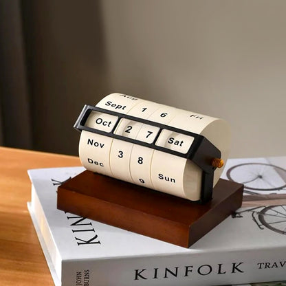 Calendrier Rétro en Bois avec Roue Rotative – Élégance Vintage et Fonctionnalité