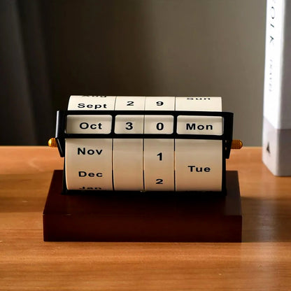 Calendrier Rétro en Bois avec Roue Rotative – Élégance Vintage pour une Organisation Quotidienne