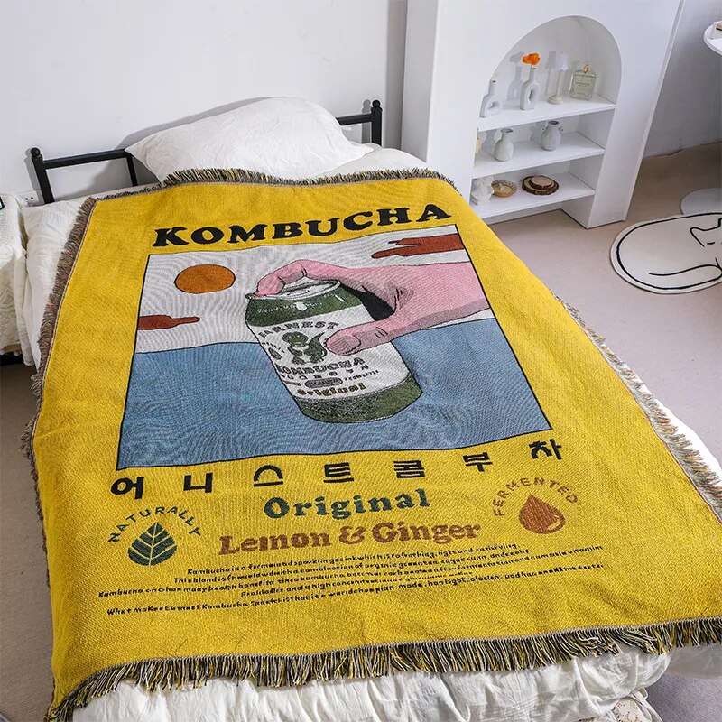 Couverture Artistique Kombucha – Douceur Rétro et Confort Quotidien