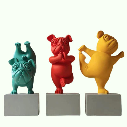 Statuette Chien Bulldog en Résine – Figurine Abstraite Yoga Déco Moderne pour Maison et Bureau
