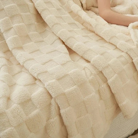 Plaid Polaire à Carreaux Doux et Chaud, Polyester