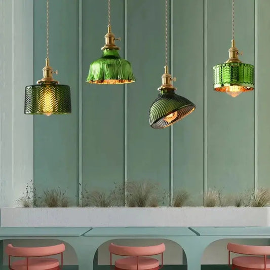 Suspension Scandinave, Abat-Jour en Verre Vert, Hauteur Réglable