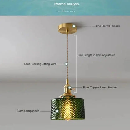Suspension Scandinave, Abat-Jour en Verre Vert, Hauteur Réglable