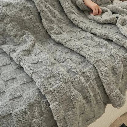Plaid Polaire à Carreaux Doux et Chaud, Polyester