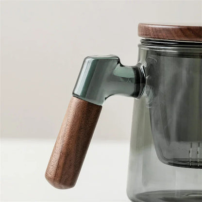Théière Verre Fumé avec Poignée Bois, 400ml