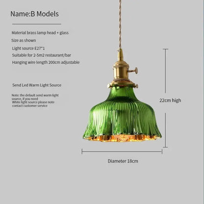 Suspension Scandinave, Abat-Jour en Verre Vert, Hauteur Réglable