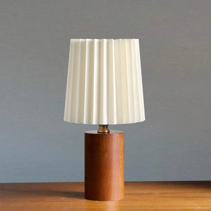 Lampe de Table Bois et Abat-Jour Plissé