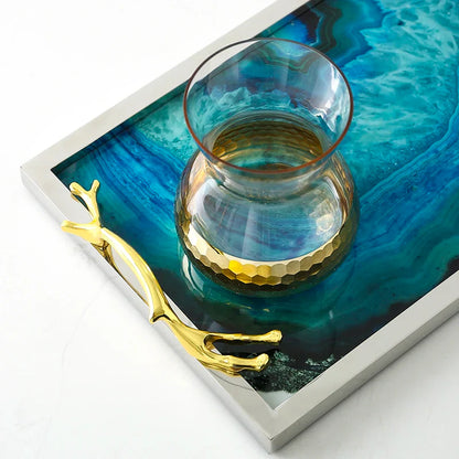 Plateau Décoratif en Agate Bleue – Luxe Naturel pour Vos Moments de Dégustation