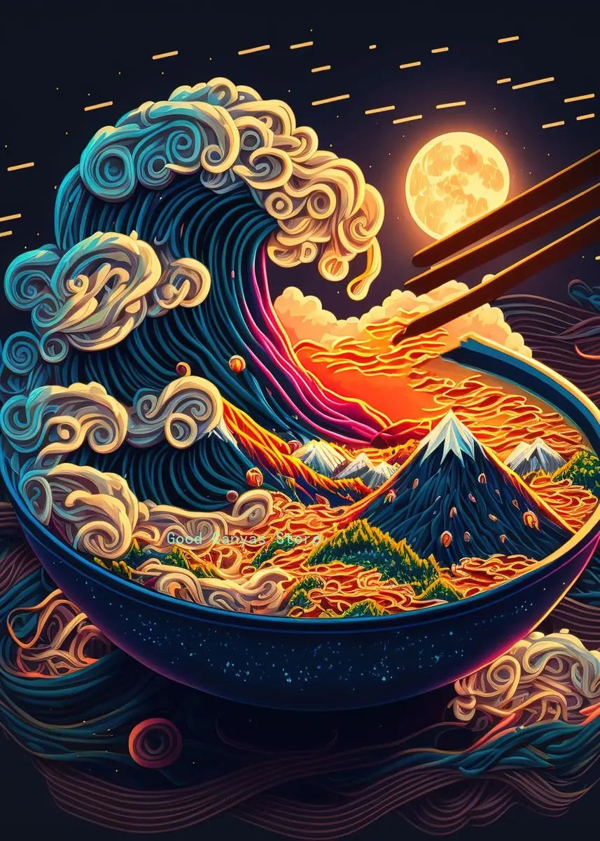 Affiches Néon Japonaises pour Cuisine | Peinture sur Toile Décorative pour Maison