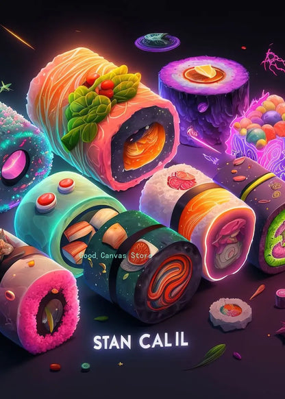 Affiches Néon Japonaises pour Cuisine | Peinture sur Toile Décorative pour Maison