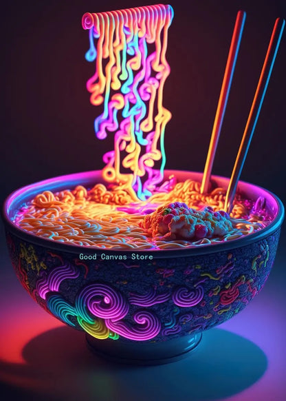 Affiches Néon Japonaises pour Cuisine | Peinture sur Toile Décorative pour Maison