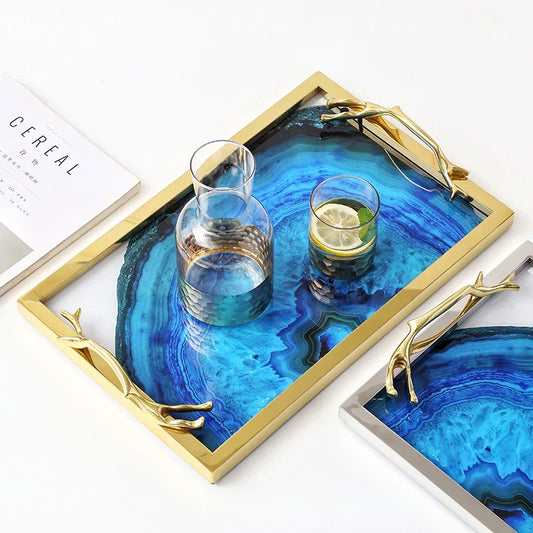 Plateau Décoratif en Agate Bleue – Luxe Naturel pour Vos Moments de Dégustation