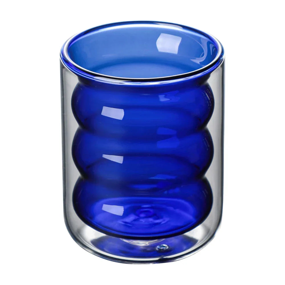 Tasse en Verre Double Paroi Design Vague | Mug Transparent Résistant à la Chaleur et Isolant