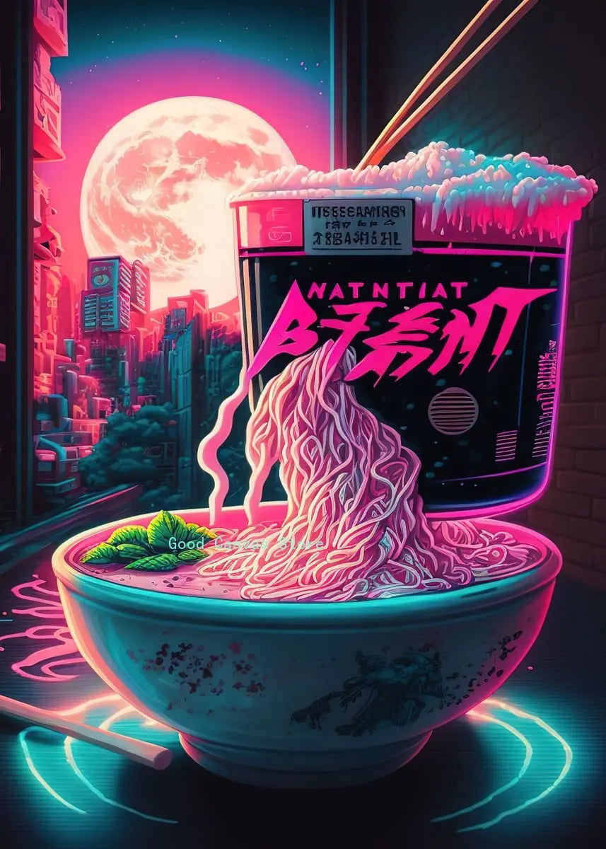 Affiches Néon Japonaises pour Cuisine | Peinture sur Toile Décorative pour Maison
