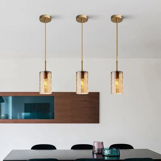 Suspension Cylindrique en Verre – Finition Dorée ou Grise