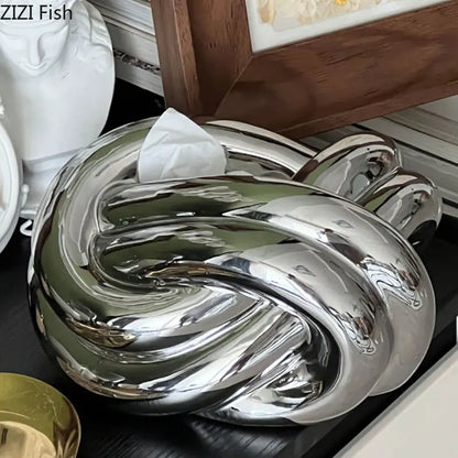 Boîte à Mouchoirs en Céramique Argentée | Porte-serviettes en Porcelaine Élégant pour Décoration Maison