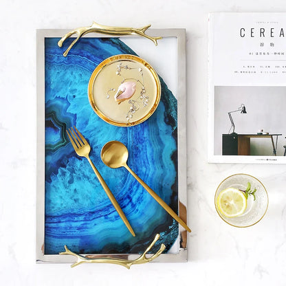 Plateau Décoratif en Agate Bleue – Luxe Naturel pour Vos Moments de Dégustation