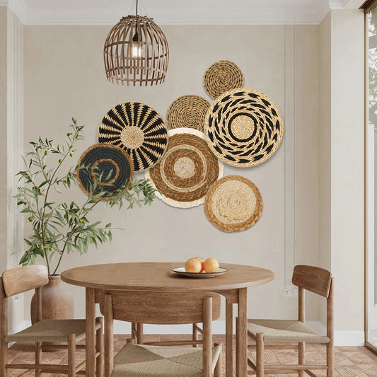 Décorations Murales Bohèmes Ronde Tressées à la Main – Ensemble de 7 Pièces Artisanales