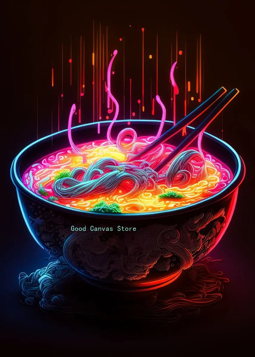 Affiches Néon Japonaises pour Cuisine | Peinture sur Toile Décorative pour Maison