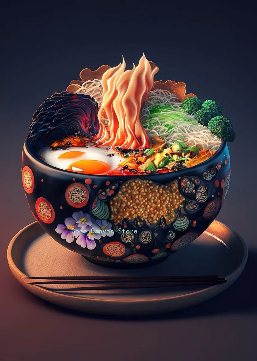 Affiches Néon Japonaises pour Cuisine | Peinture sur Toile Décorative pour Maison