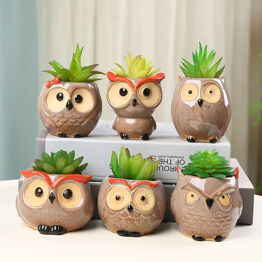 Mini Pot de Fleurs Hibou en Céramique – Jardinière Mignonne pour Plantes Succulentes et Déco de Bureau ou Jardin