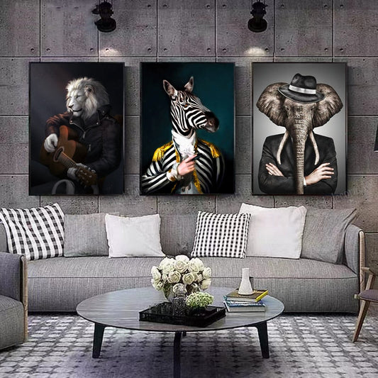 Toile Animalière Chic - Posters Zèbre Lion Éléphant