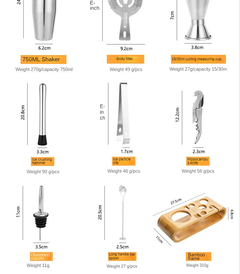 Ensemble de Cocktails Stirré Elite – Kit Bar Métallique de Luxe