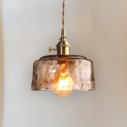 Suspension Moderne en Laiton et Verre Ambré