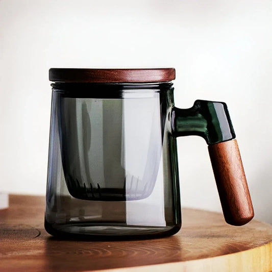 Théière Verre Fumé avec Poignée Bois, 400ml