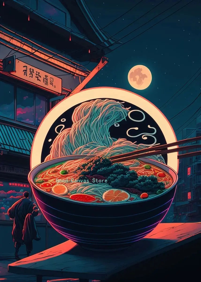 Affiches Néon Japonaises pour Cuisine | Peinture sur Toile Décorative pour Maison