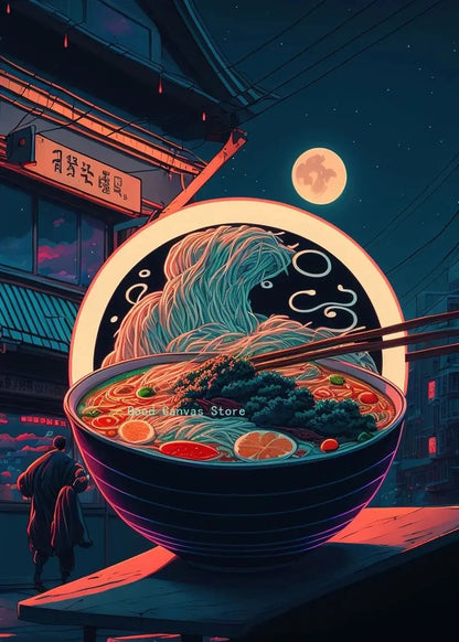 Affiches Néon Japonaises pour Cuisine | Peinture sur Toile Décorative pour Maison