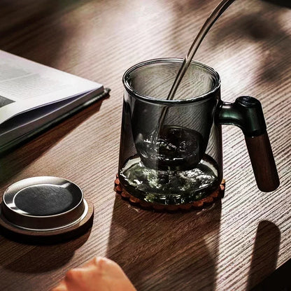 Théière Verre Fumé avec Poignée Bois, 400ml