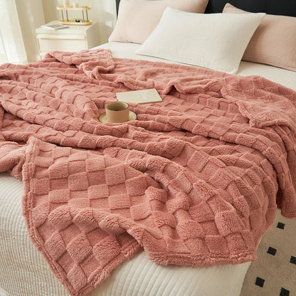 Plaid Polaire à Carreaux Doux et Chaud, Polyester