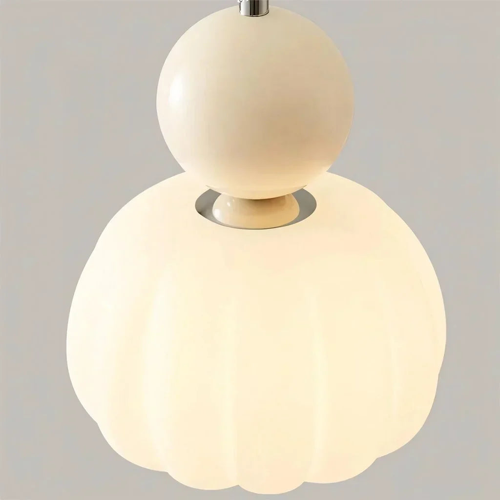 Suspension Art Déco, Crème, Verre Givré, Ø16cm x H22cm