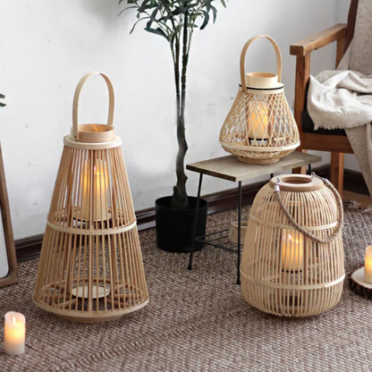 Lanterne en rotin avec bougie LED – Ambiance chaleureuse et design naturel pour intérieur et extérieur
