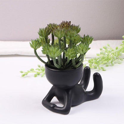 Cache-pot Céramique – Petit Personnage Assis pour Plantes Succulentes