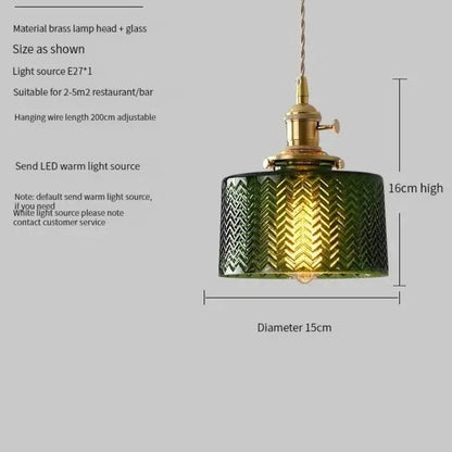 Suspension Scandinave, Abat-Jour en Verre Vert, Hauteur Réglable