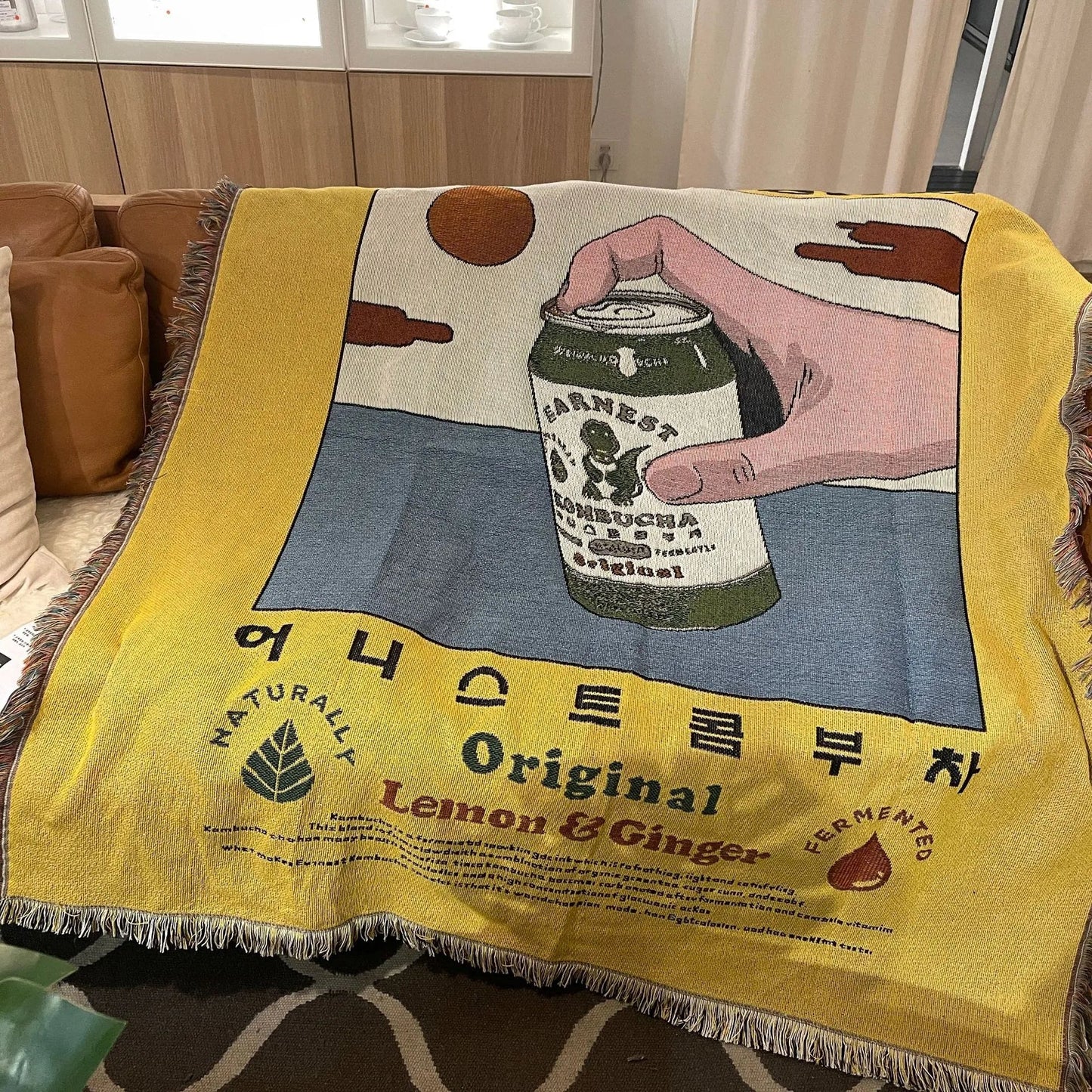 Couverture Artistique Kombucha – Douceur Rétro et Confort Quotidien