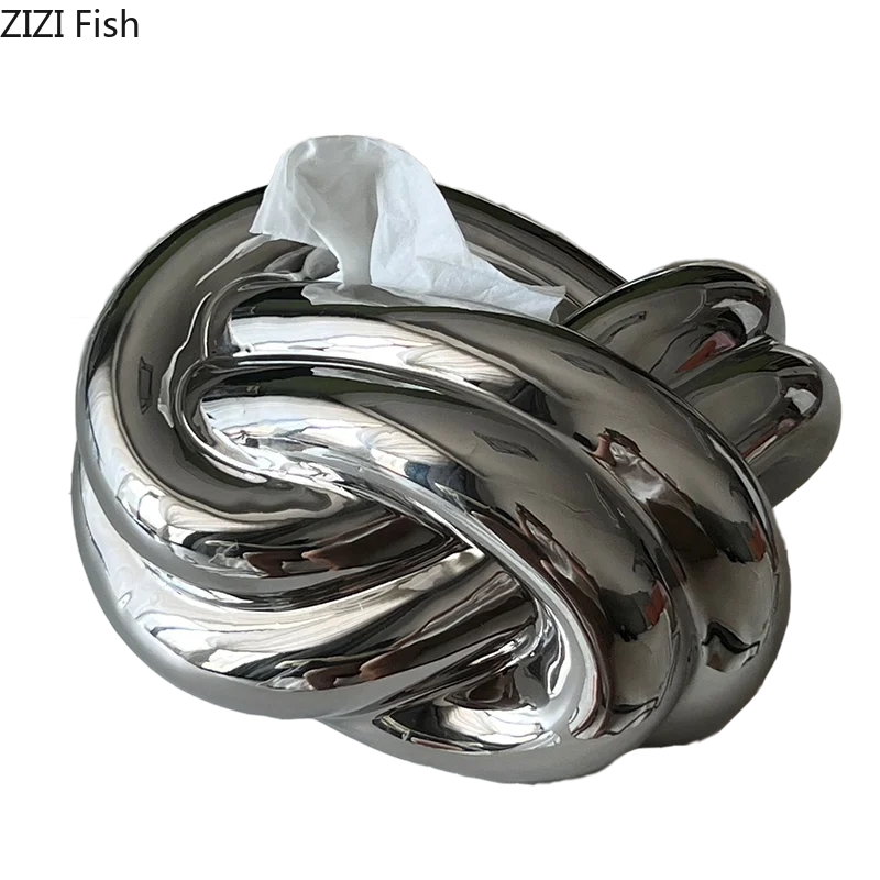 Boîte à Mouchoirs en Céramique Argentée | Porte-serviettes en Porcelaine Élégant pour Décoration Maison