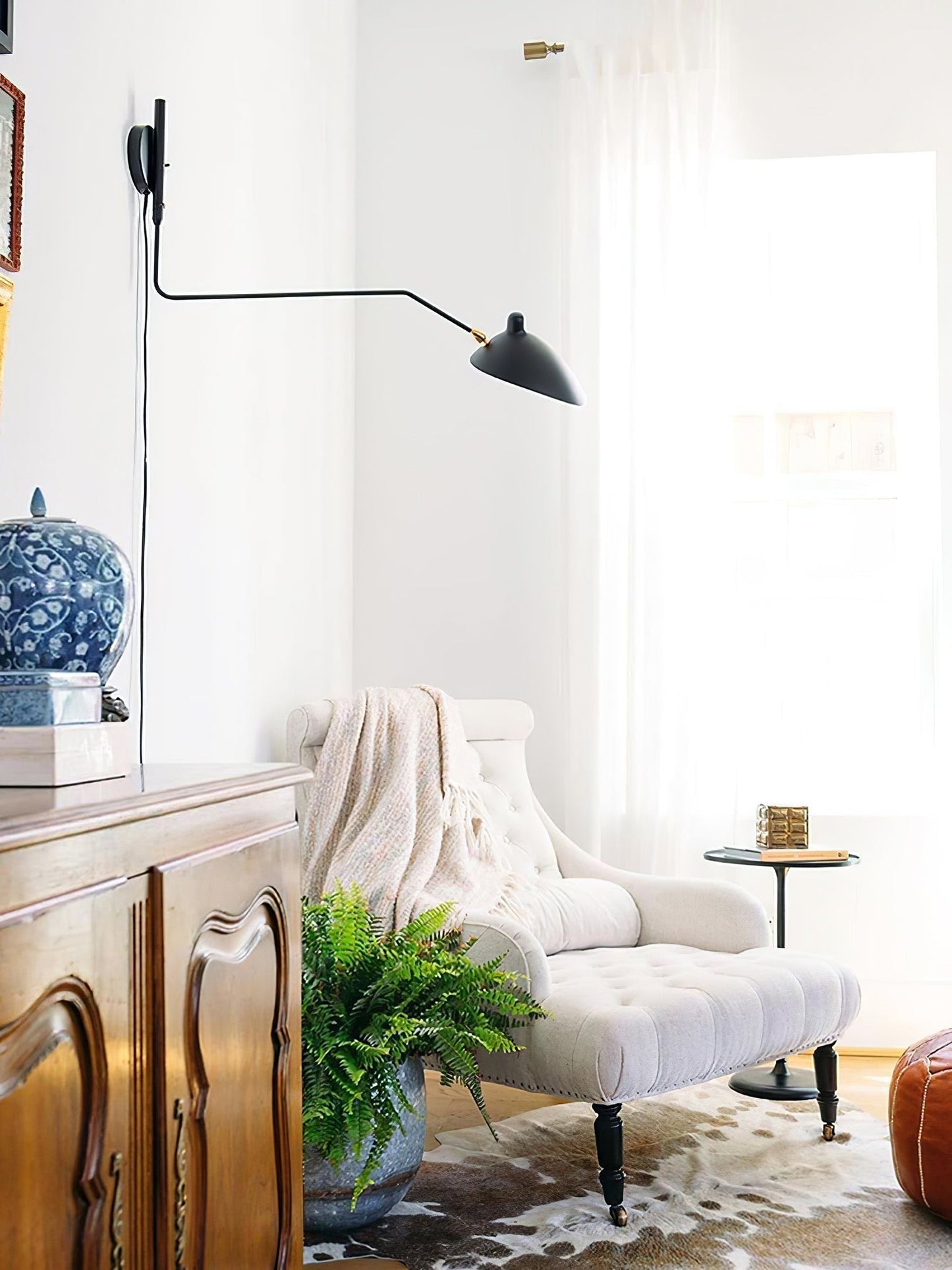 Applique Murale, Bras Orientable, Métal Noir ou Blanc