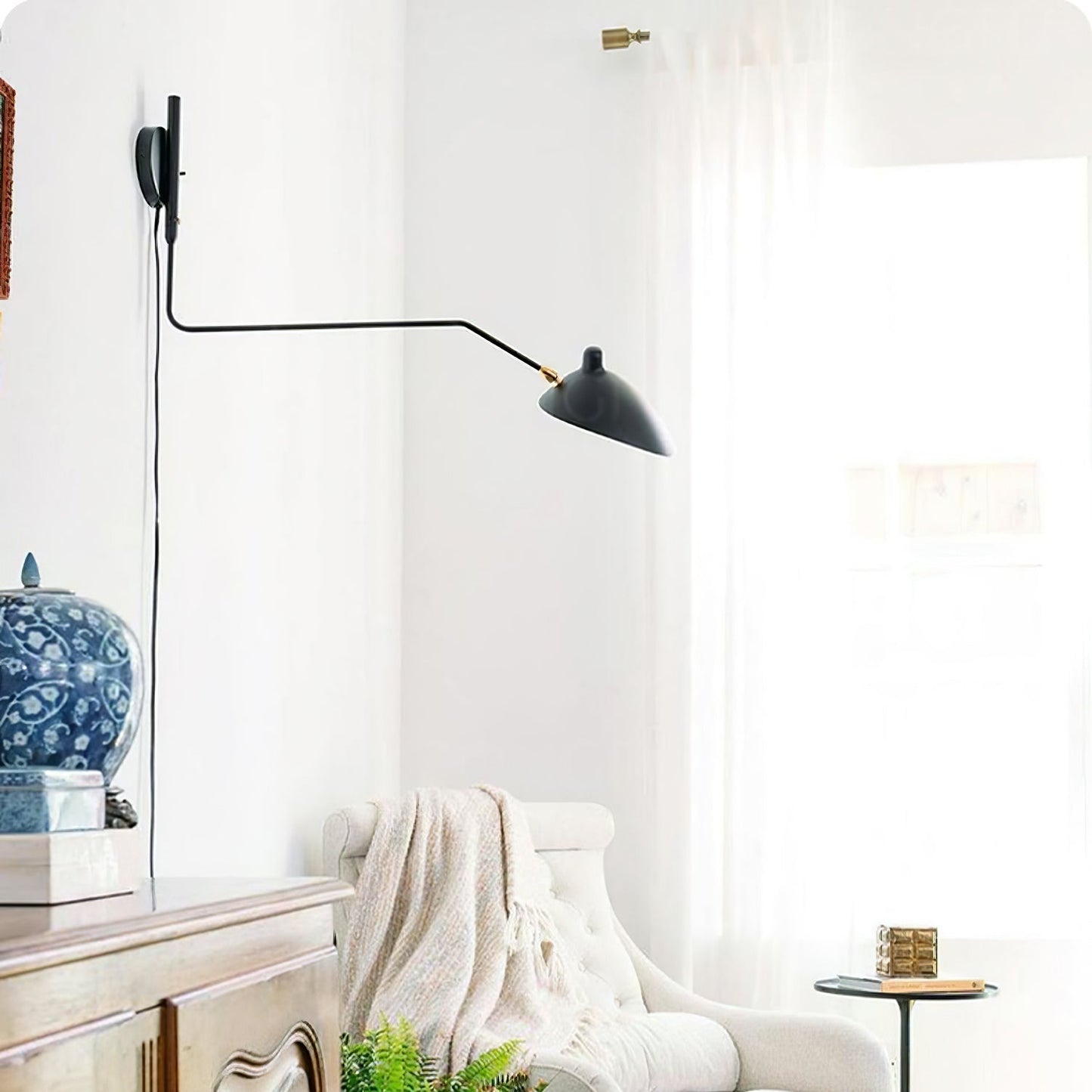 Applique Murale, Bras Orientable, Métal Noir ou Blanc