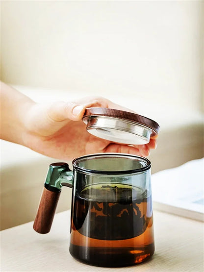 Théière Verre Fumé avec Poignée Bois, 400ml