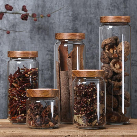 Bocaux Hermétiques en Verre avec Couvercle en Acacia