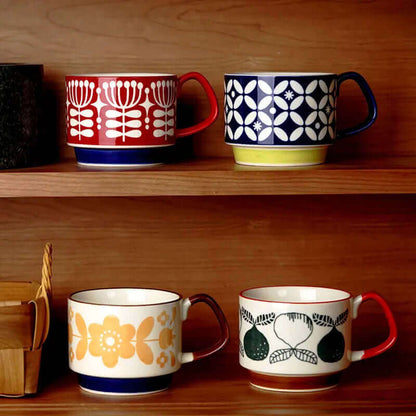 Tasses à Café Rétro en Céramique – 8 Motifs Uniques Disponibles