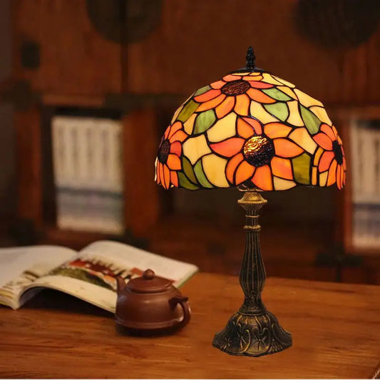 LumiArt - Lampe de Bureau Tiffany avec Verre Coloré et Col Ajustable