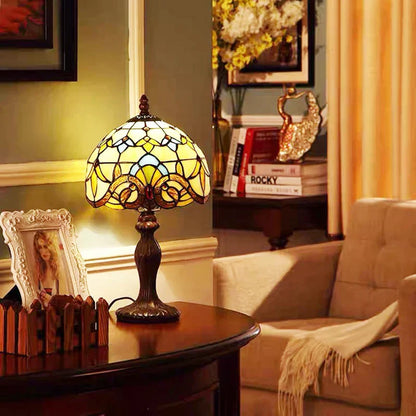 LumiArt - Lampe de Bureau Tiffany avec Verre Coloré et Col Ajustable